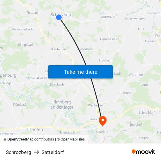 Schrozberg to Satteldorf map