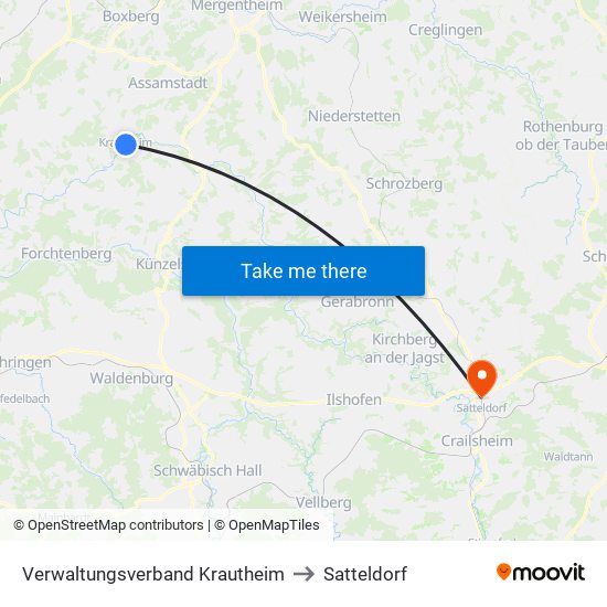 Verwaltungsverband Krautheim to Satteldorf map