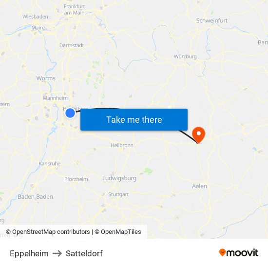 Eppelheim to Satteldorf map