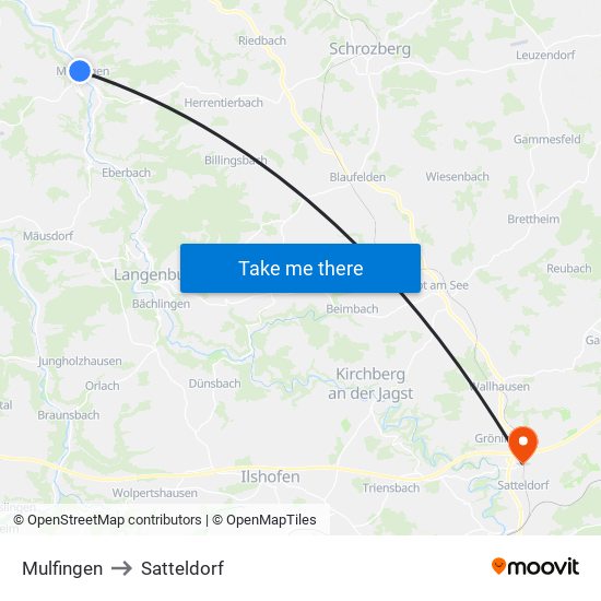 Mulfingen to Satteldorf map