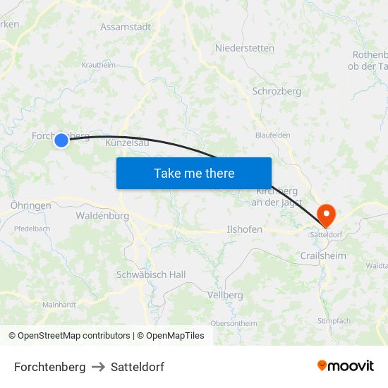 Forchtenberg to Satteldorf map