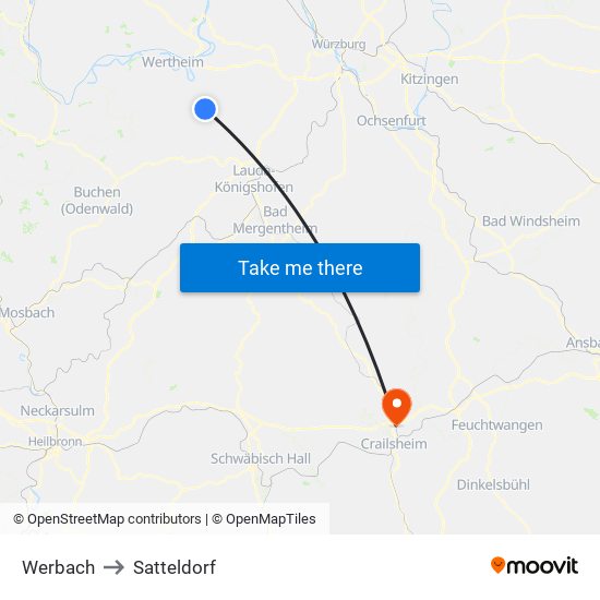 Werbach to Satteldorf map