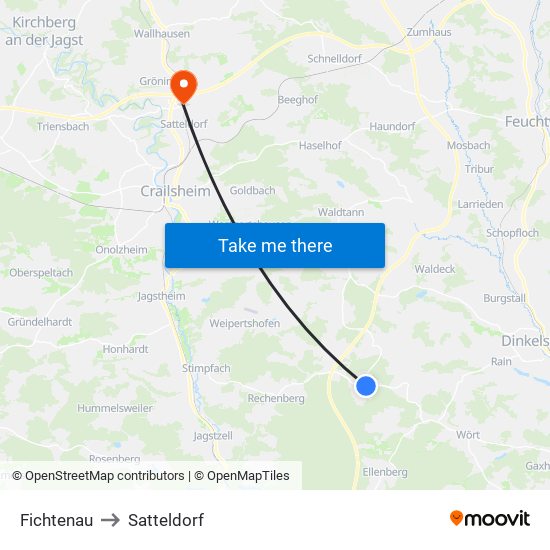 Fichtenau to Satteldorf map