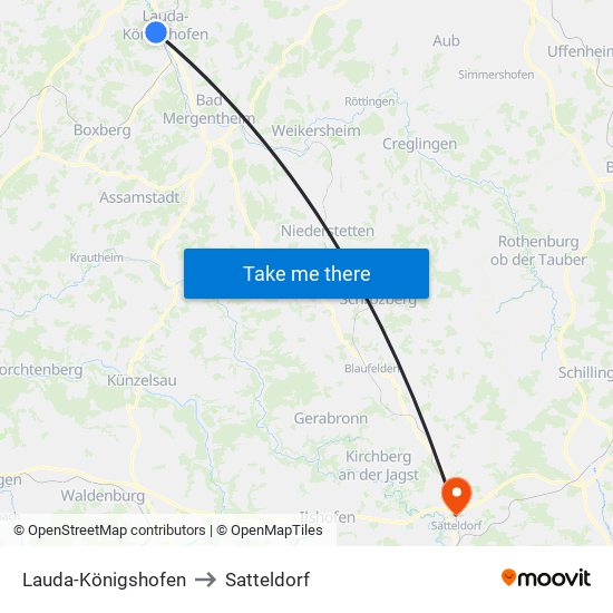 Lauda-Königshofen to Satteldorf map