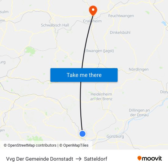 Vvg Der Gemeinde Dornstadt to Satteldorf map