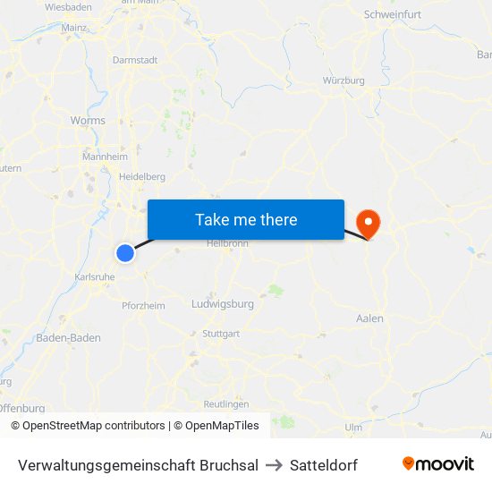 Verwaltungsgemeinschaft Bruchsal to Satteldorf map