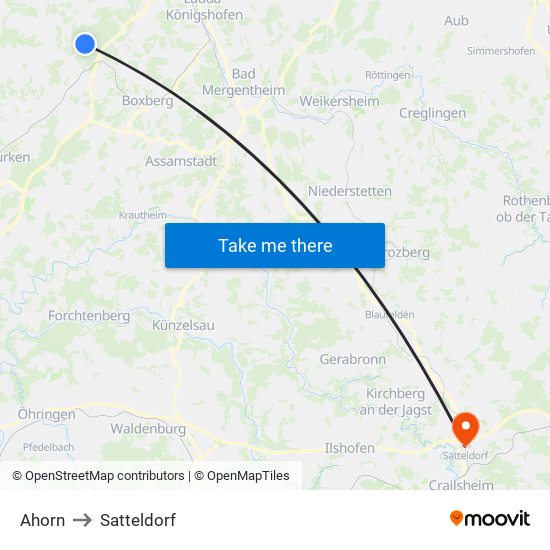 Ahorn to Satteldorf map