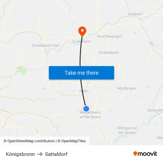 Königsbronn to Satteldorf map