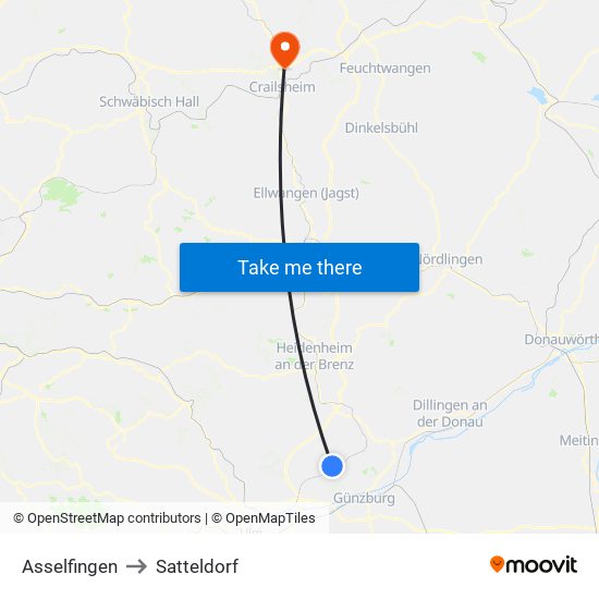 Asselfingen to Satteldorf map