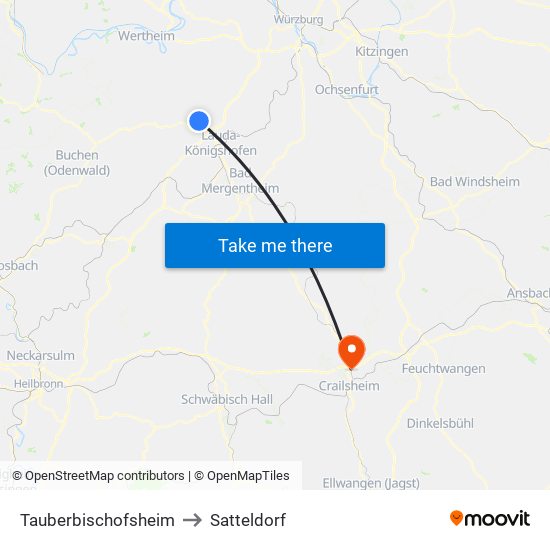 Tauberbischofsheim to Satteldorf map