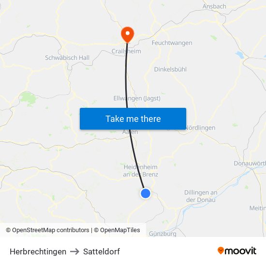 Herbrechtingen to Satteldorf map