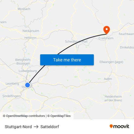 Stuttgart-Nord to Satteldorf map