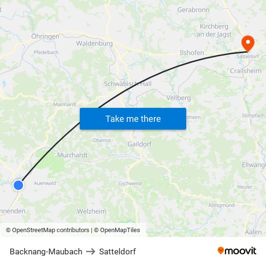 Backnang-Maubach to Satteldorf map