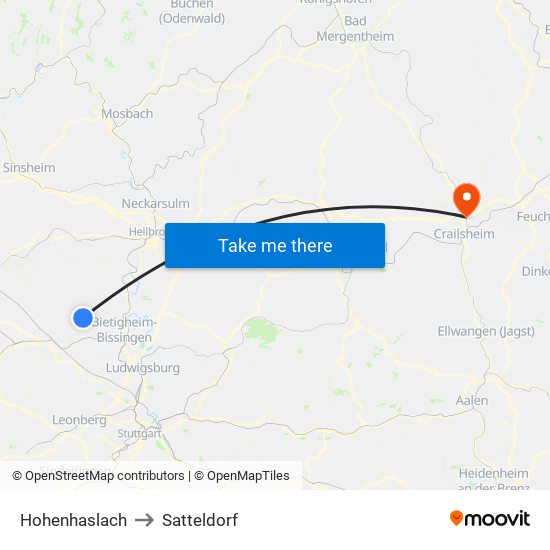 Hohenhaslach to Satteldorf map