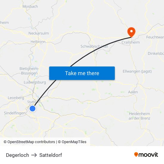 Degerloch to Satteldorf map