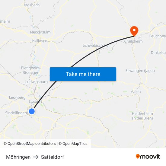 Möhringen to Satteldorf map