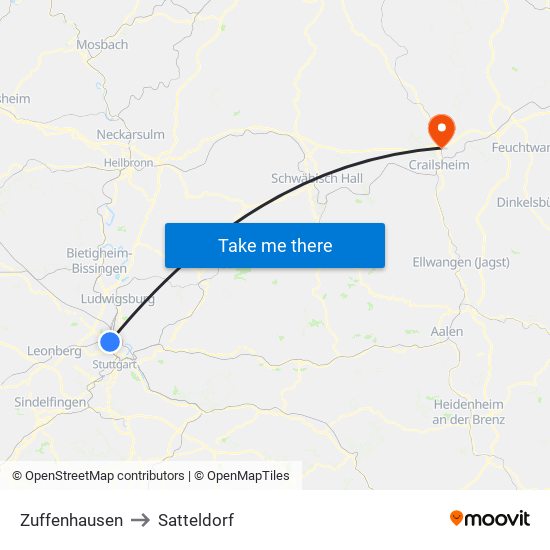 Zuffenhausen to Satteldorf map