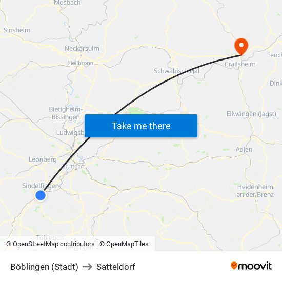 Böblingen (Stadt) to Satteldorf map