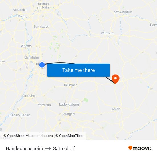 Handschuhsheim to Satteldorf map