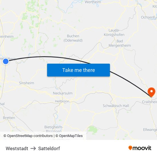 Weststadt to Satteldorf map