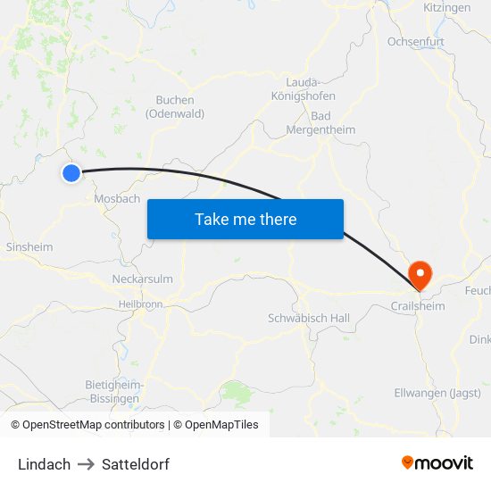 Lindach to Satteldorf map