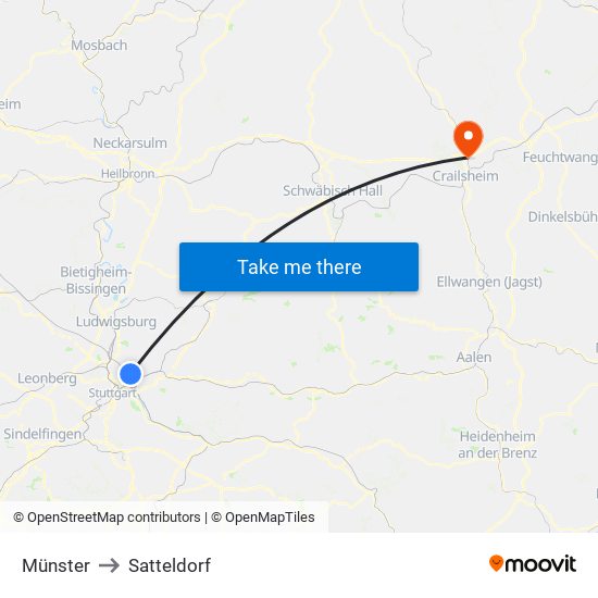 Münster to Satteldorf map