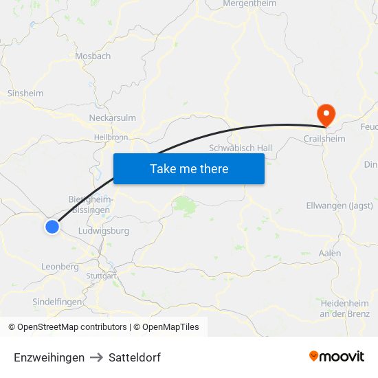 Enzweihingen to Satteldorf map