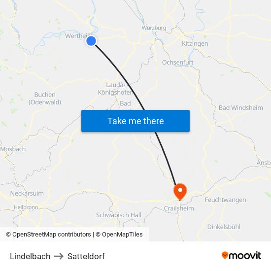 Lindelbach to Satteldorf map