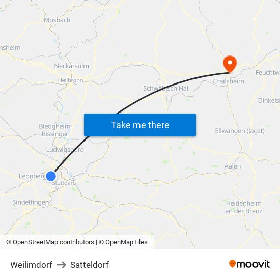 Weilimdorf to Satteldorf map