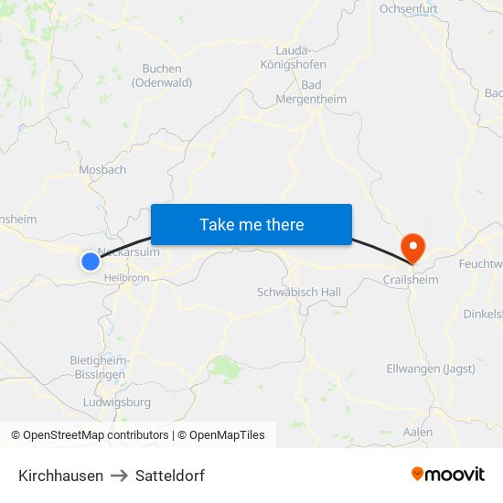 Kirchhausen to Satteldorf map