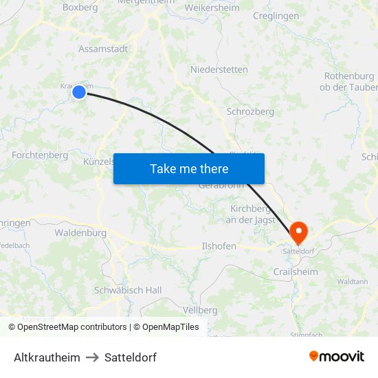 Altkrautheim to Satteldorf map