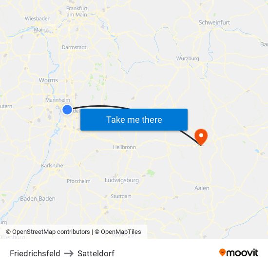 Friedrichsfeld to Satteldorf map