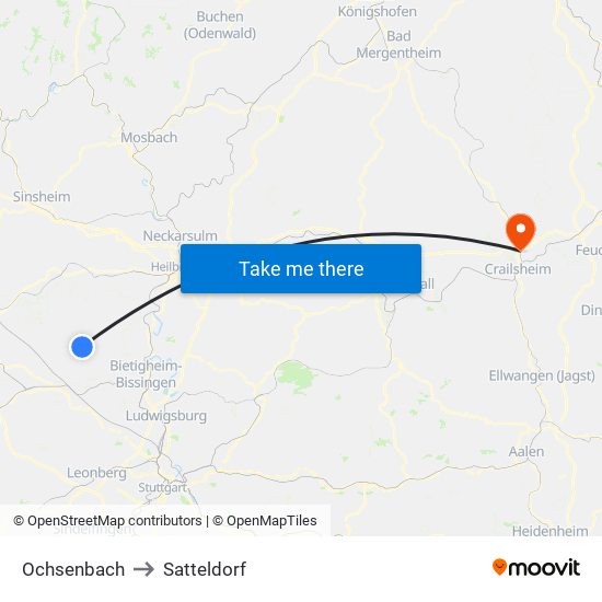 Ochsenbach to Satteldorf map