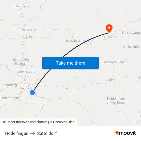 Hedelfingen to Satteldorf map