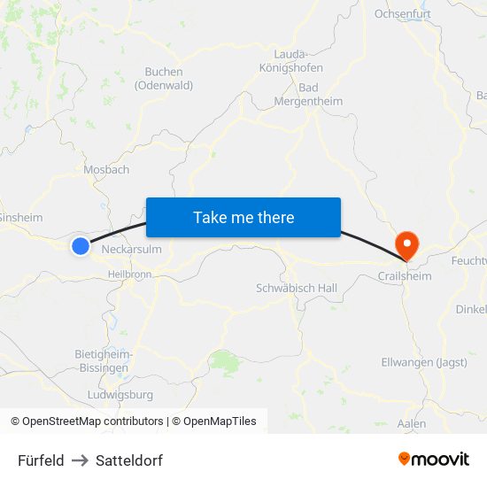 Fürfeld to Satteldorf map