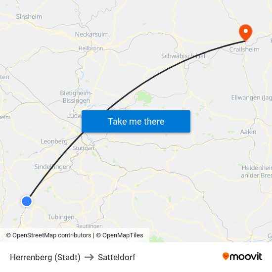 Herrenberg (Stadt) to Satteldorf map