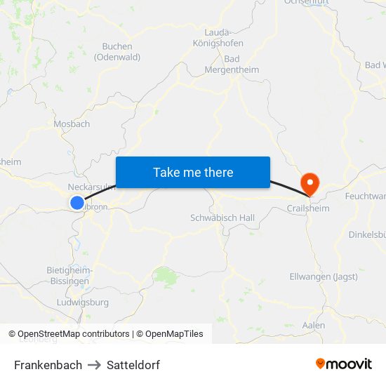 Frankenbach to Satteldorf map