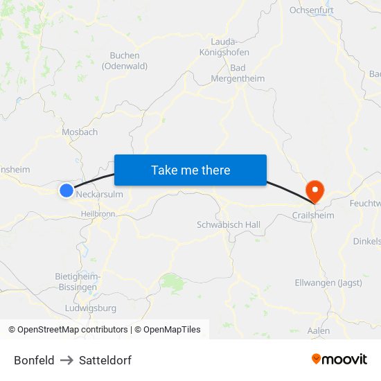 Bonfeld to Satteldorf map