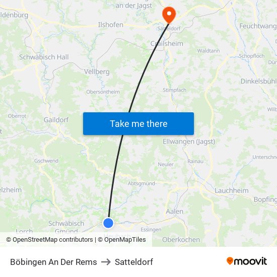 Böbingen An Der Rems to Satteldorf map