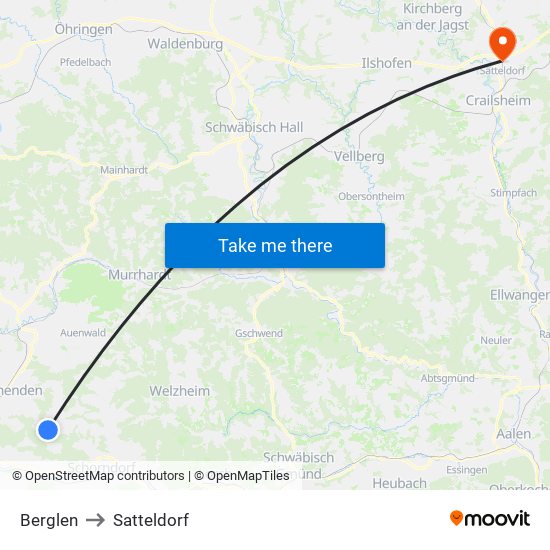 Berglen to Satteldorf map