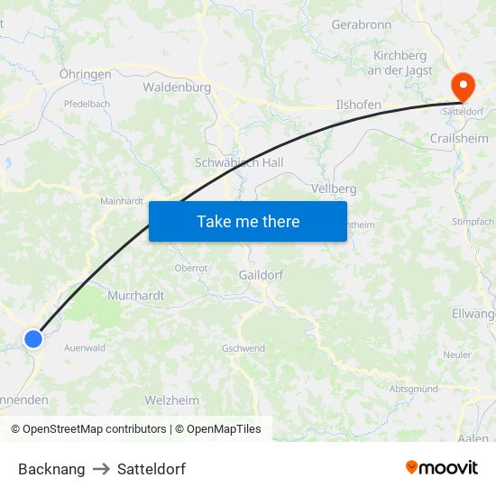 Backnang to Satteldorf map