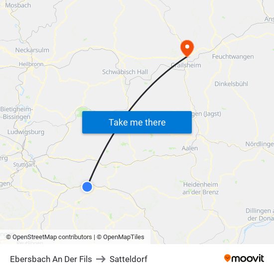 Ebersbach An Der Fils to Satteldorf map