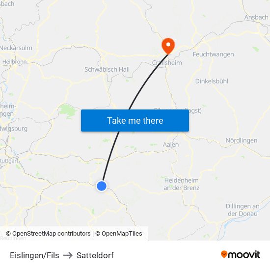 Eislingen/Fils to Satteldorf map