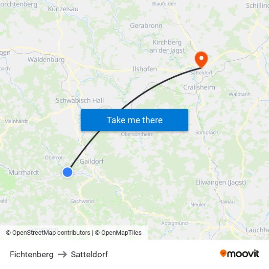 Fichtenberg to Satteldorf map