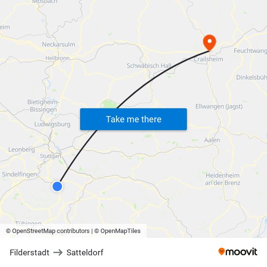 Filderstadt to Satteldorf map