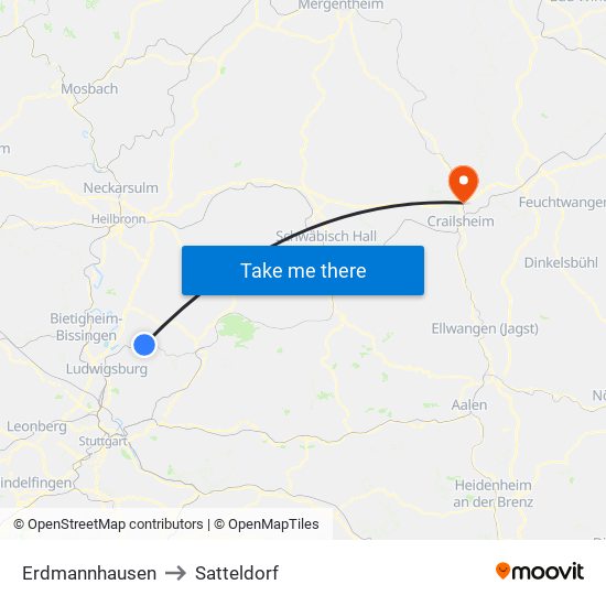 Erdmannhausen to Satteldorf map