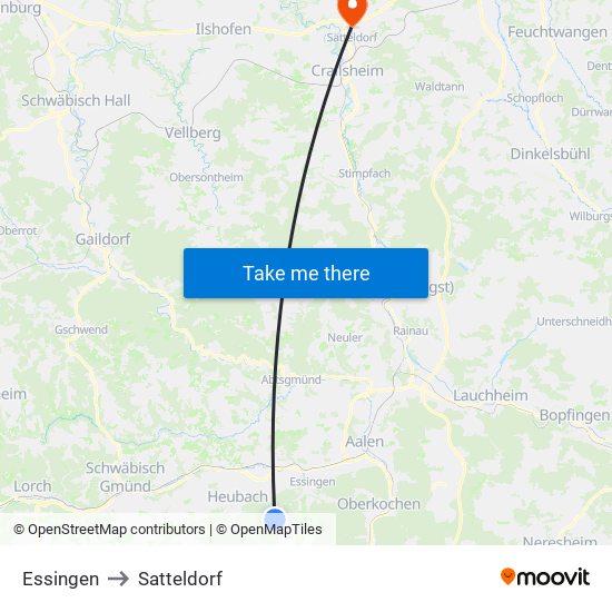 Essingen to Satteldorf map