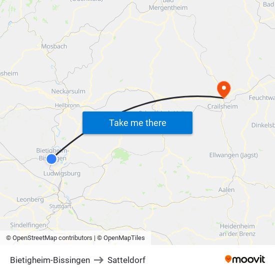 Bietigheim-Bissingen to Satteldorf map