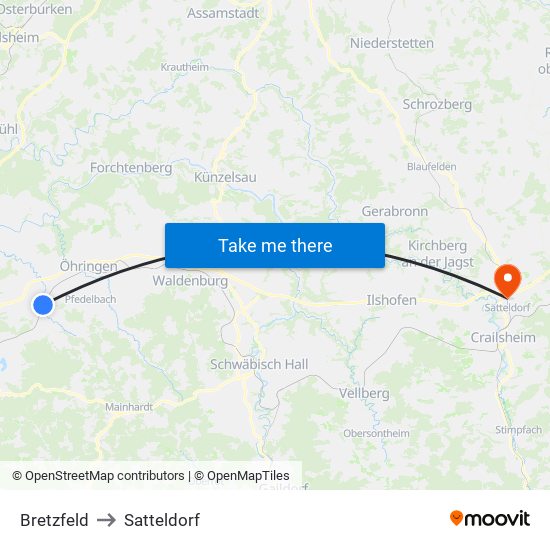 Bretzfeld to Satteldorf map