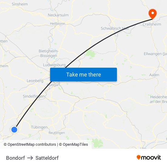 Bondorf to Satteldorf map